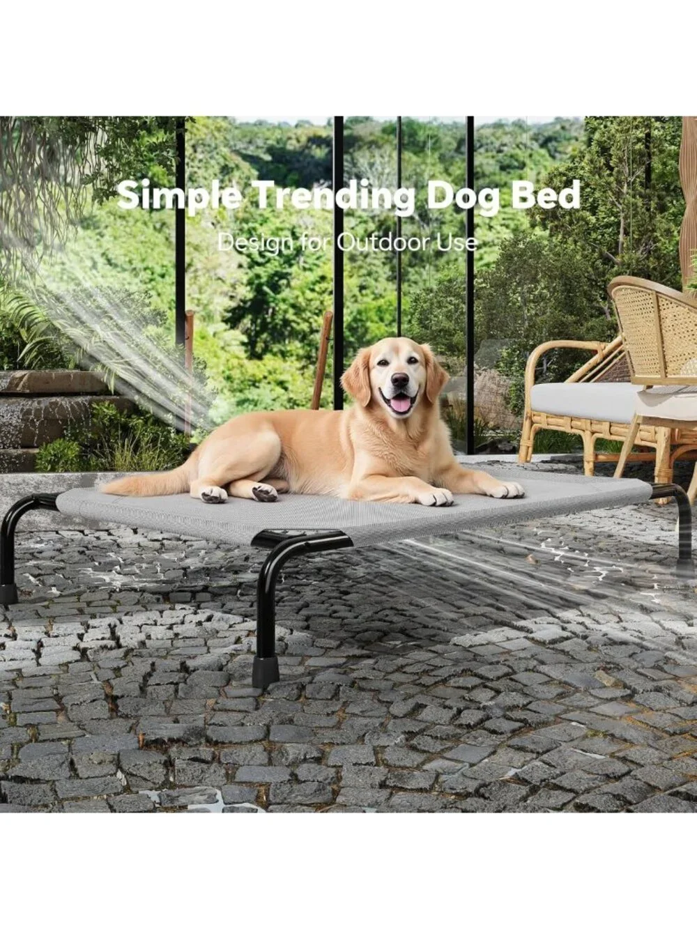 Elevated Waterproof Dog Bed for Large Pets, Outdoor Cooling Cot, 200lb Capacity